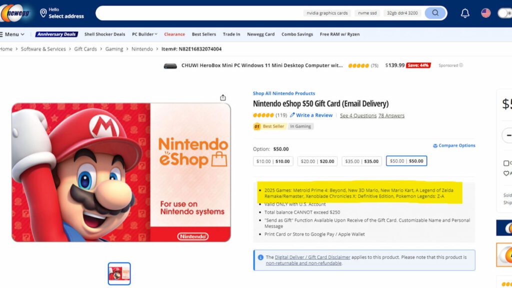 Nintendo Eshop gift card exposed