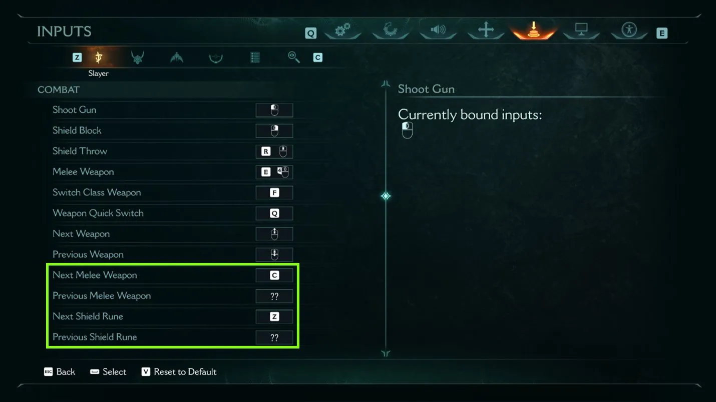 Screenshot of the Inputs Setting Menu with four new options marked with a green box
